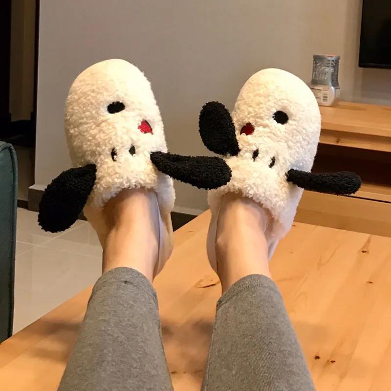Autumn and Winter Dog Ear Design Pure Cotton Slippers Fashion Flat Cotton Shoes Indoor Casual Shoes