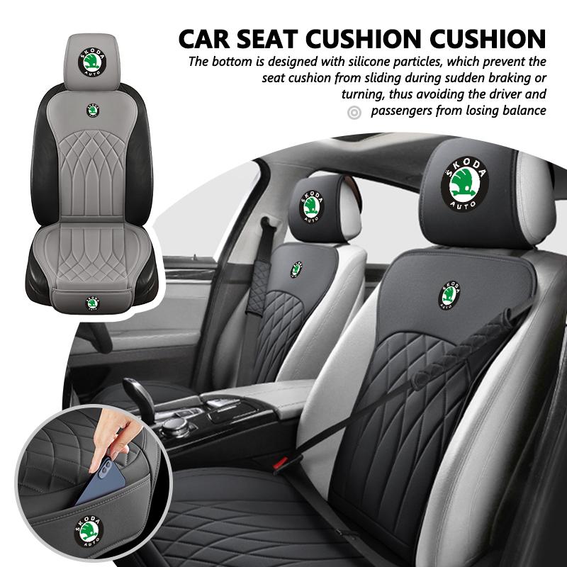 HLLQ9 For Skoda Car Seat Cover Leather Breathable Non-slip Seat Cushion S Kodiaq Octavia 2 3 Yeti Karoq Rapid Fabia VII VRS