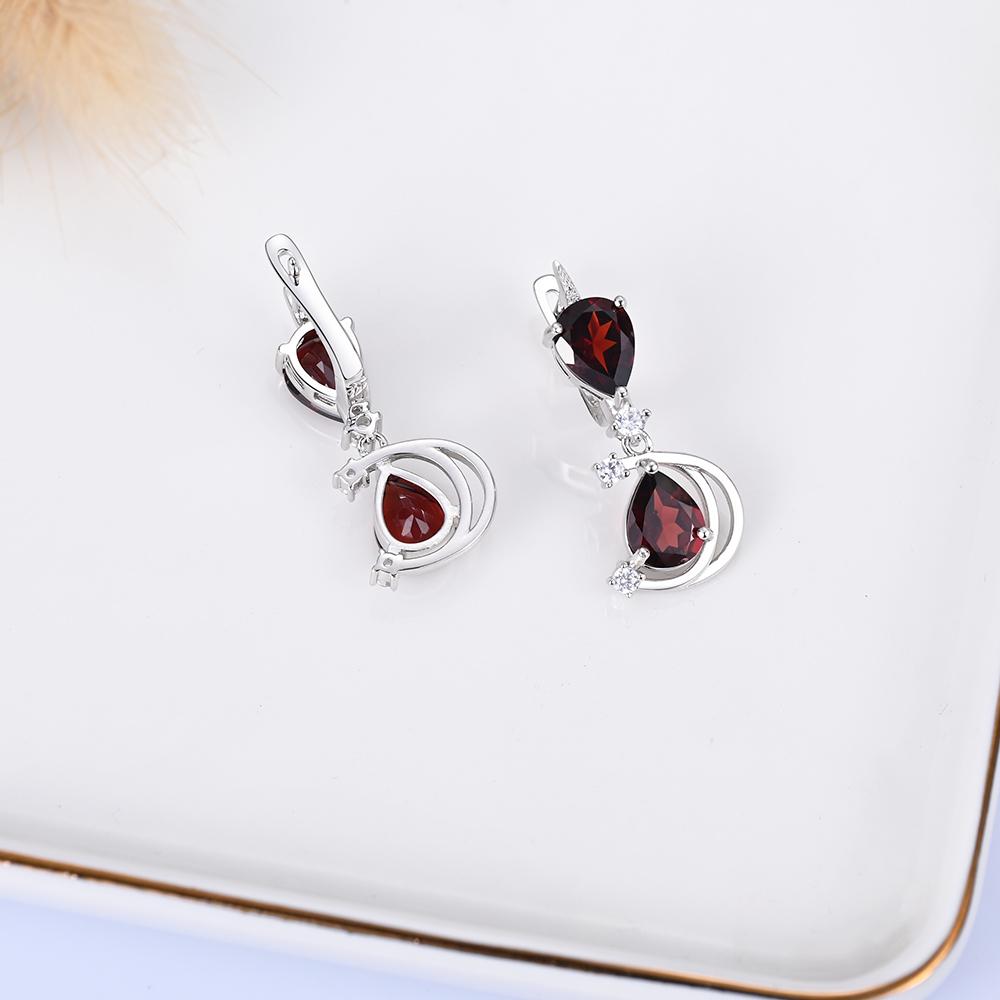 Klassisches romantisches S925 Silber Ring-Ohrringe-Set für Frauen und Ehefrau, natürlicher Granat, edler Schmuck, Verlobung, Jahrestag, romantisches Geschenk