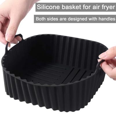 Silicone Air Fryer Basket Tray Square Reusable Silicone Pot for 7QT Air Fryer BPA-Free Steamer Oven Liner Easy Clean Air Fryer Accessory with Handles