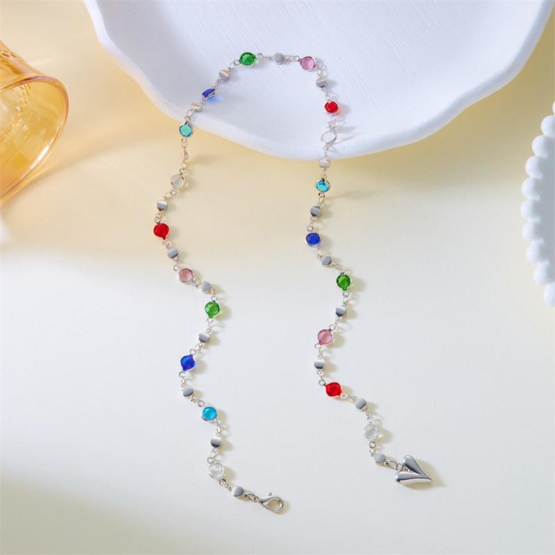Neue Trendige Herz Bunte Kristall Kette Halskette für Damen Einfache Y-förmige Schlüsselbein Kette Halskette Bohemia Party Schmuck Geschenke