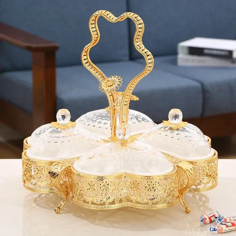 Luxury Fruit Plates Home Creative Fashion Fruit Bowl Living Room European Style Partition with Cover Candy Dried Fruit Tray