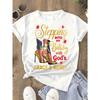 1pc Women's Birthday Letter Print T-Shirt - Polyester Crew Neck Casual Top with Alphabet Pattern, Short Sleeve Fabric, Regular Length for All Seasons