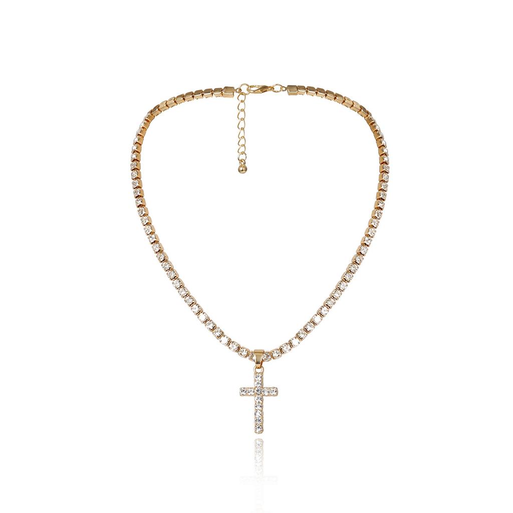 Jewelry, Simple Claw Chain Diamond Single-Layer Necklace For Women, Temperament Inlaid With Diamond Cross Pendant Necklace