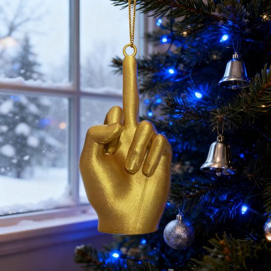 Julmittenfingerdekoration Rolig handgest Julgransprydnad Fräck Gyllene Mittenfinger Hängande Dekoration Skämtpresenter för Vuxna