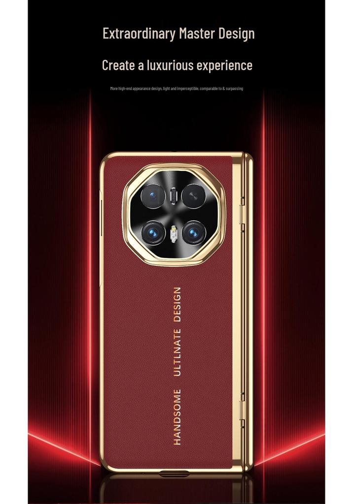 Honor Magic V6 Foldable Case: Built-in Glass Screen, Vacuum-Plated, Plain Leather, Full Coverage, Men’s Design