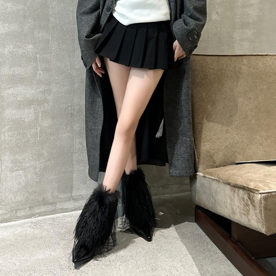 New fur fur short boots warm fashion women's shoes 2025 autumn and winter new pointed high women's boots snow boots
