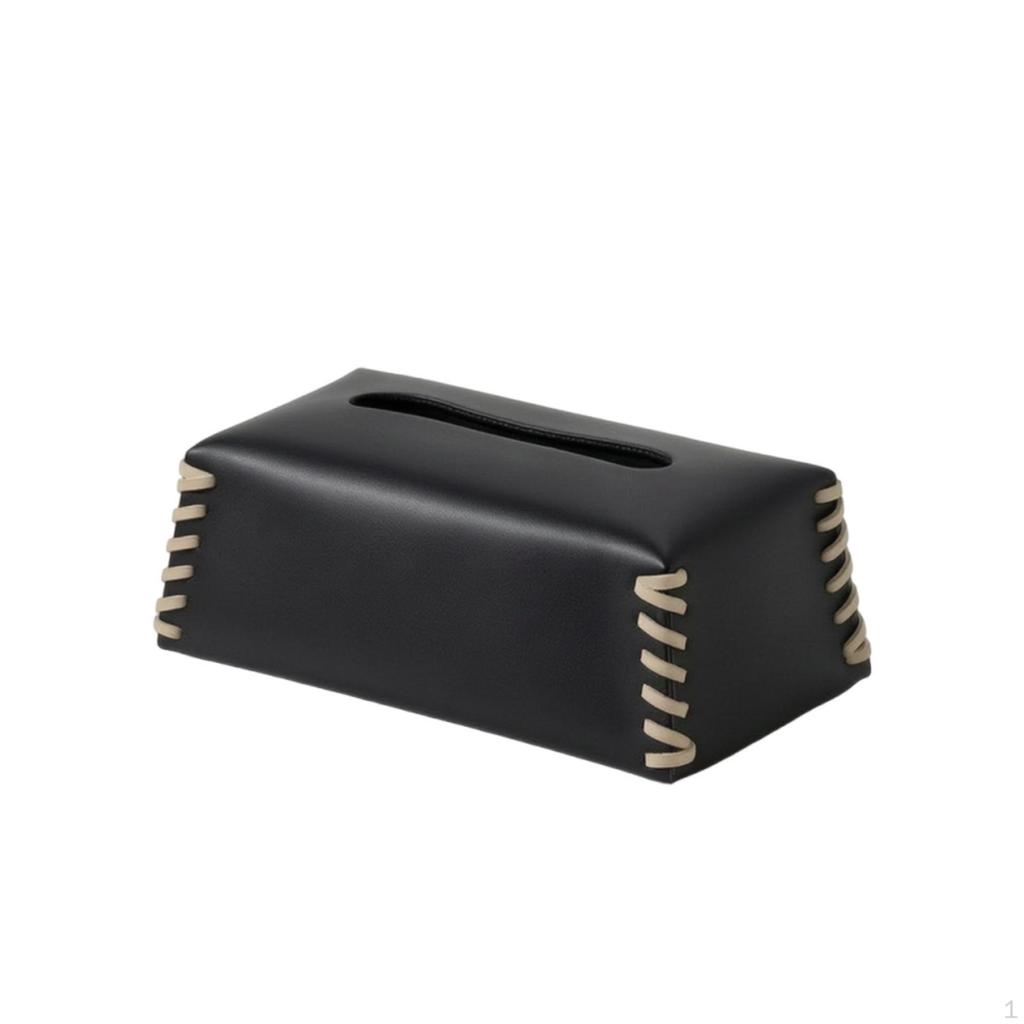 Leather Tissue Box Cover Structured Rectangular Dispenser for Living Room, Bedroom,