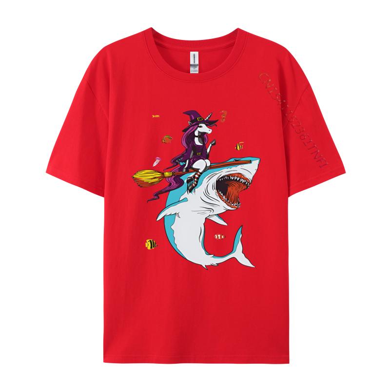 Funny Unicorn Riding Shark Halloween T Shirts Printed Tshirt Men Tee Shirt Anime Adult Man Top Shirts
