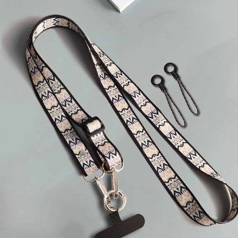1Pc Mobile Phone Lanyard Retro Extended Guochao Totem Strap Strap Strap Adjustment Sling Lanyard Pattern Mobile Phone Chain Sling