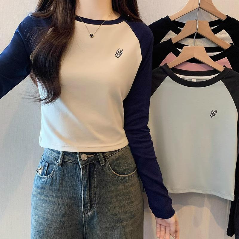 

Трикотажные футболки с длинным рукавом для женщин, весенний дизайн с вышитыми рубашками в стиле пэчворк с прозрачным обтягивающим низом XL