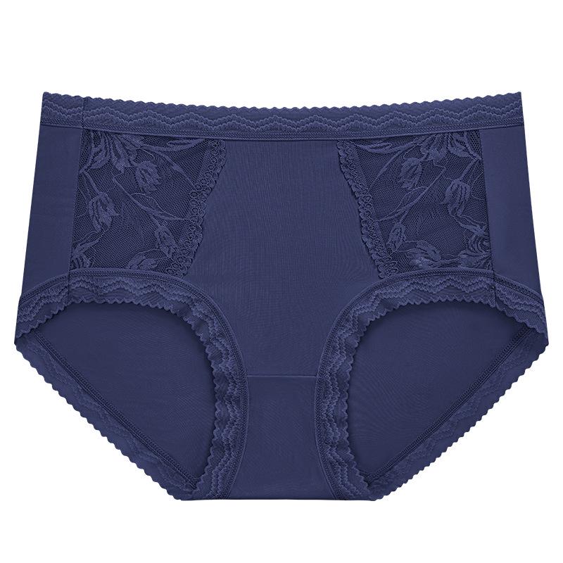 Women's Summer Ice Silk Mid-Waist Lace Panties - Breathable, Seamless, Comfortable with Antibacterial Cotton Crotch
