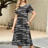 Ladies' Striped Printed Casual and Fashionable Short Sleeved Round Neck Dress