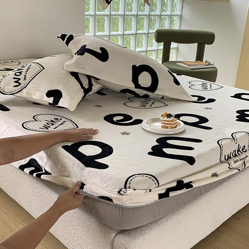 New A-class Milk Fleece Bed Sheet Thickened Warm Mink Fleece Mattress Cover Fully Wrapped