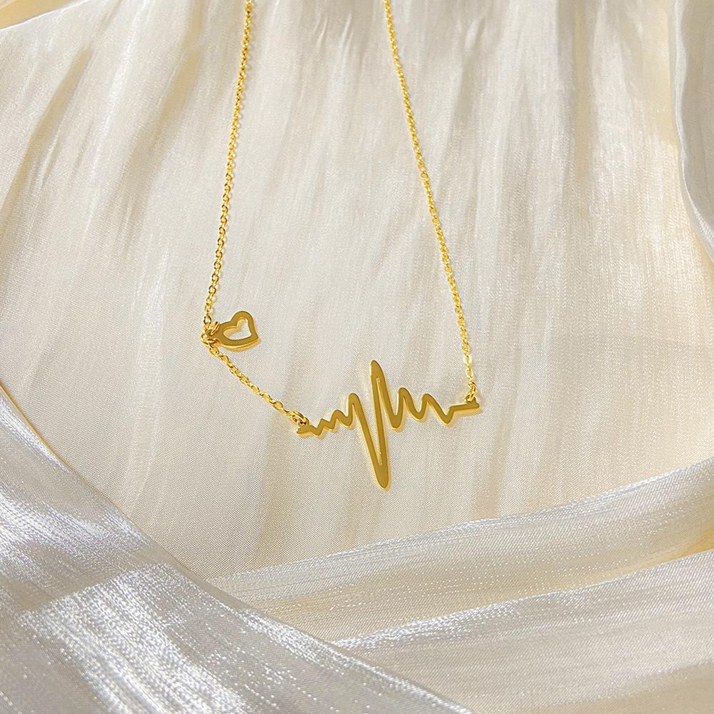 Stylish And Simple Niche Wind Electrocardiogram Stainless Steel Pendant Necklace Gold-Plated Non-Fading Necklace золотой