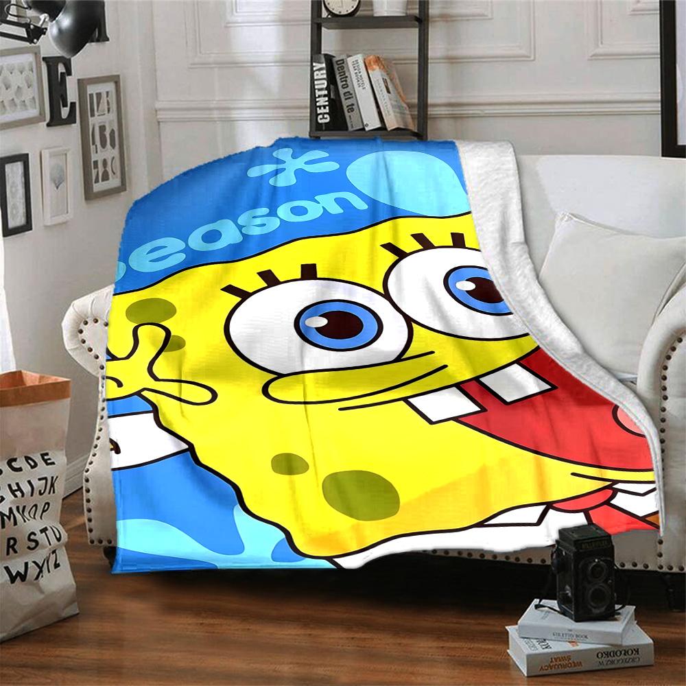 1pc Spongebob Squarepants Adventure Flannel Blanket,Ultra Soft Warm Plush Throw for Home Bedroom Bed Sofa Cover Camping Picnic Gift Y7243