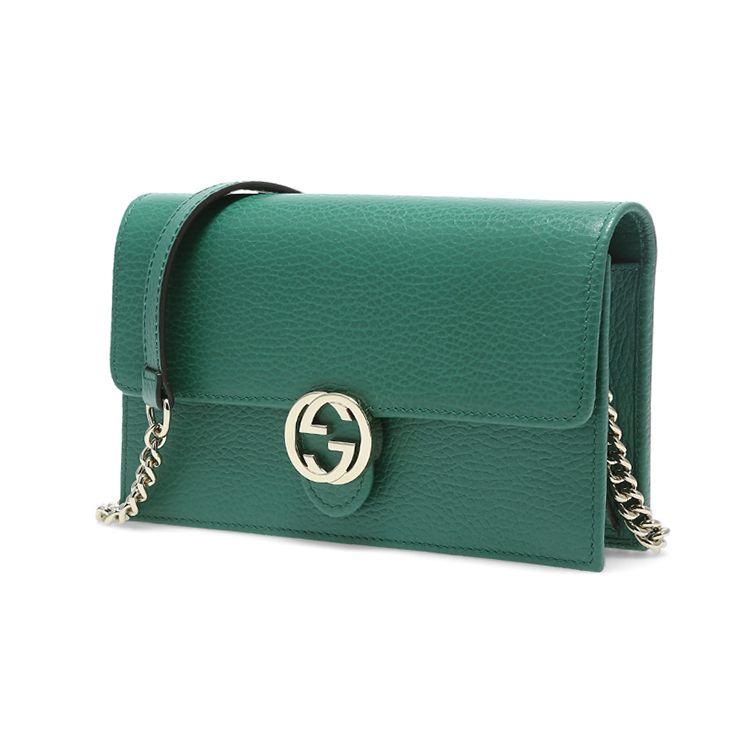 Gucci Logo Double G Litchi Grain Chain Messenger Envelope Wallet Crossbody Shoulder Bag Women Bags Green 615523-CAO0G-3120