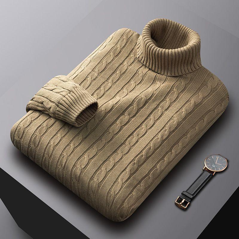 Mens Thick High Neck Knit Sweater Cotton Blend Warm Winter Pullover Loose Fit Casual Sporty Style