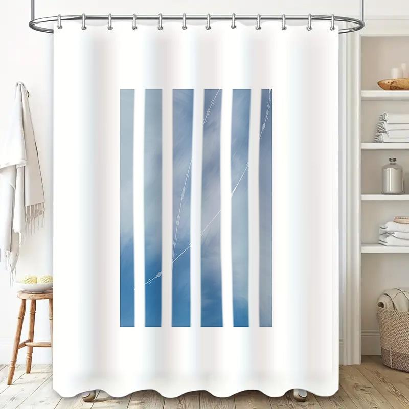 Set Tenda da Doccia Onda Blu Costiera Impermeabile Decorazione Bagno a Tema Spiaggia Oceanica Set di Fodere in Tessuto Blu Petrolio Fantasia