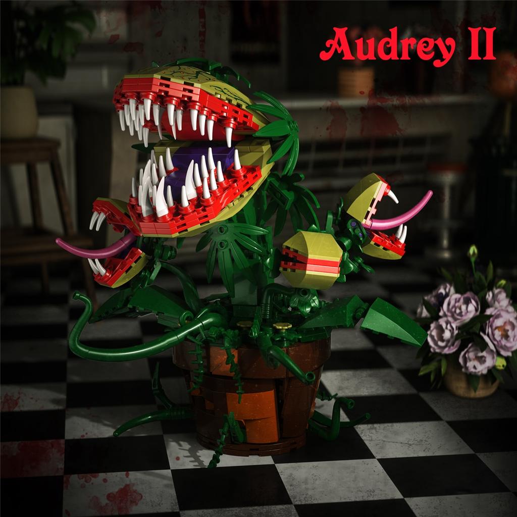 Deli II Crocodile Plant Flower Building Blocks, featuring 4 opening mouths, terrifying store cannibalistic brick toy, children's Halloween gift