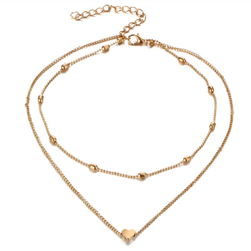 Simple and trendy women's street auction necklace, multi-layer copper peach heart star moon collarbone necklace