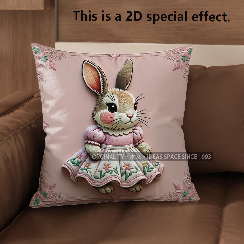 2D Süße Kaninchen Verkleidete Kissen Für Heimdekoration Muster Kissenbezug Geeignet Für Sofa Schlafzimmer Auto Kissenbezug
