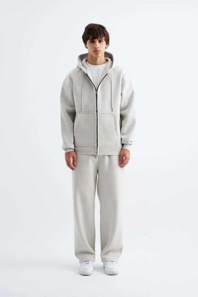 Męska Bluza Oversize Basic Rozpinana z Kapturem i Kieszeniami - Kosmiczna Szary