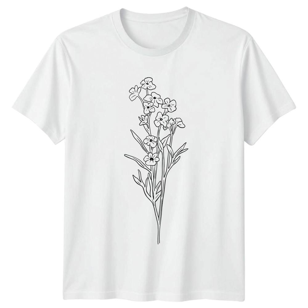 Elegant Botanical Wildflower Line Art Unisexs TShirt Floral Gardening Sketch S