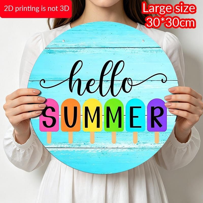 2D Flat Summer Popsicle Aluminum Decorative Signs and Plaques in Various Sizes. "Hello Summer" Rainbow Popsicle Pattern Wall Decorations, Suitable
