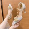 Fashion Shoes for Women Fashion Pointed Metal Beaded Solid Women's High Heels Summer Leisure Banquet Women Wedding Dress Pump 2025