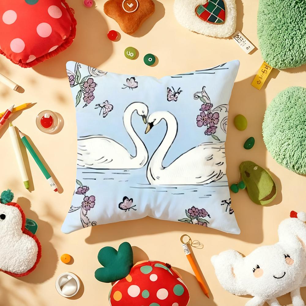 Wildflower Cute Pink Swan Cushion Cover Plush Fabric Soft DoubleSided Printed Sofa Warm Winter Home Gift Pillow Cover