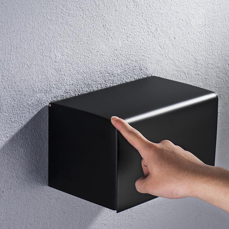 Stainless Steel Black Square Wall-Mounted Waterproof Tissue Box and Napkin Dispenser.