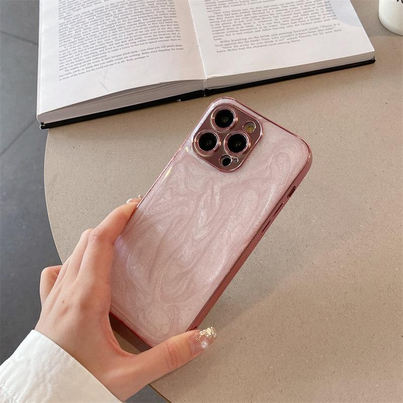 

Роскошный гель-чехол с гальваническим покрытием для iPhone 15 Pro Max 14 Plus 13 12 Pro 11, универсальный защитный чехол от падения iPhone 13 розовый
