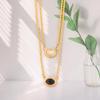 Elegant 18K Gold-Plated Double-Layer Necklace with Black Agate & White Jade for Women