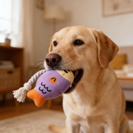 Dog Plush Fish Toy Squeaky Interactive Dog Chew Toy Stuffed Fish Teeth Cleaning Toy for Puppies Teething Anxiety Relief