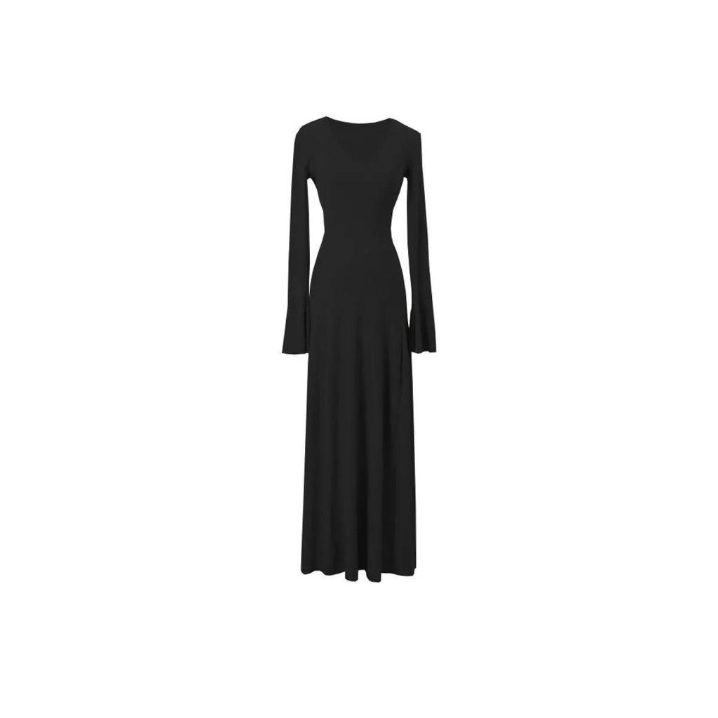 Women's Elegant V-Neck Long Sleeve Knit Dress - Slimming, Versatile, and Flattering for Autumn and Winter