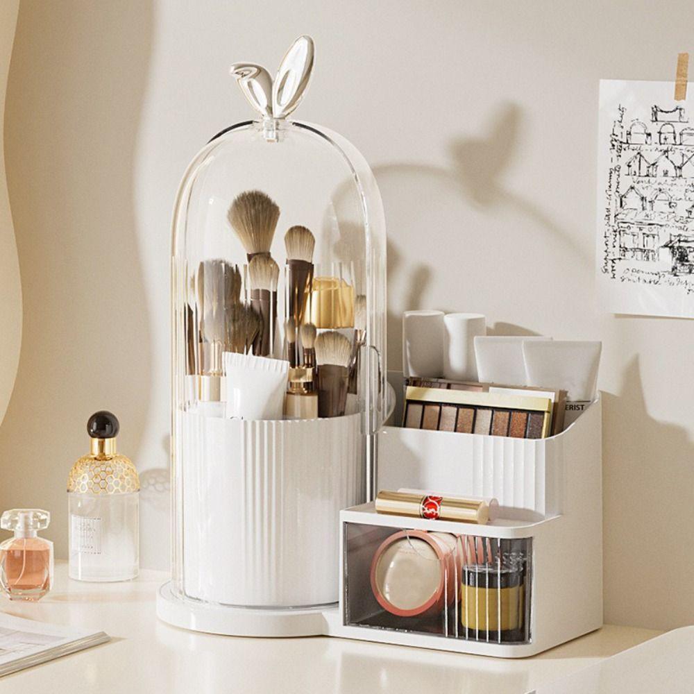 PP Makeup Brushes Storage Box Multi-compartment 360° Rotating Drawer Storage Organizer Large-capacity Dustproof