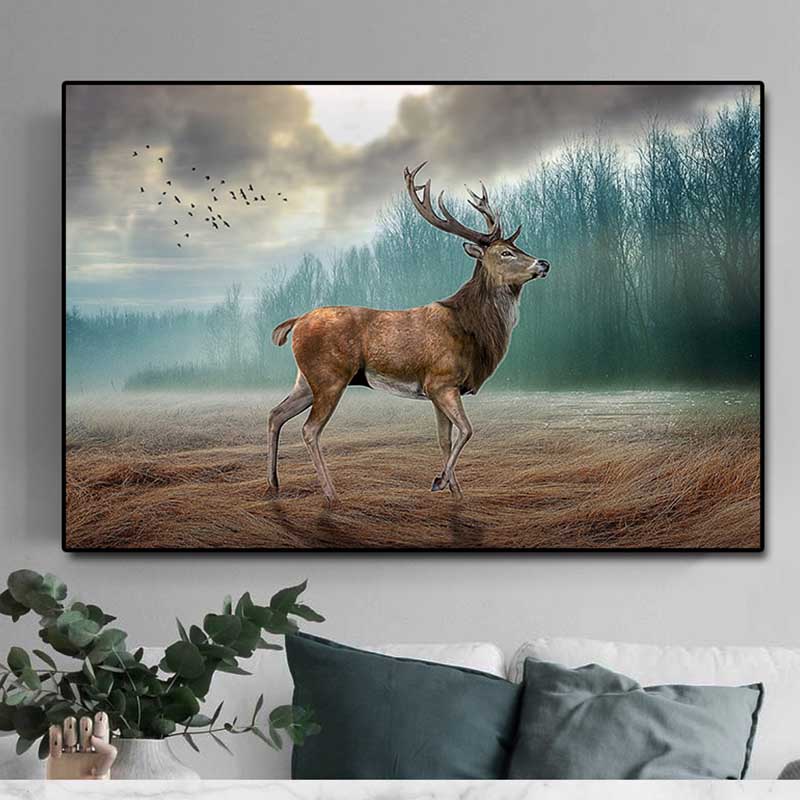 Forest Cloud Deer Canvas Painting Animal Posters and Prints Wall Art Pictures Mural Living Room Bedroom Home Decor No Frame No Frame