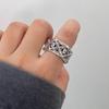 Adjustable Open Ring Couples Geometric Hollow Heart Design Vintage Style Plated Unisex Wide Band
