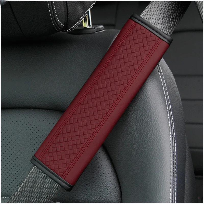 1/2Pcs PU Leather Car Seat Belt Shoulder Cover Embossed Safety Belt Protective Cover Comfortable Embroidered Auto Seatbelt Trim
