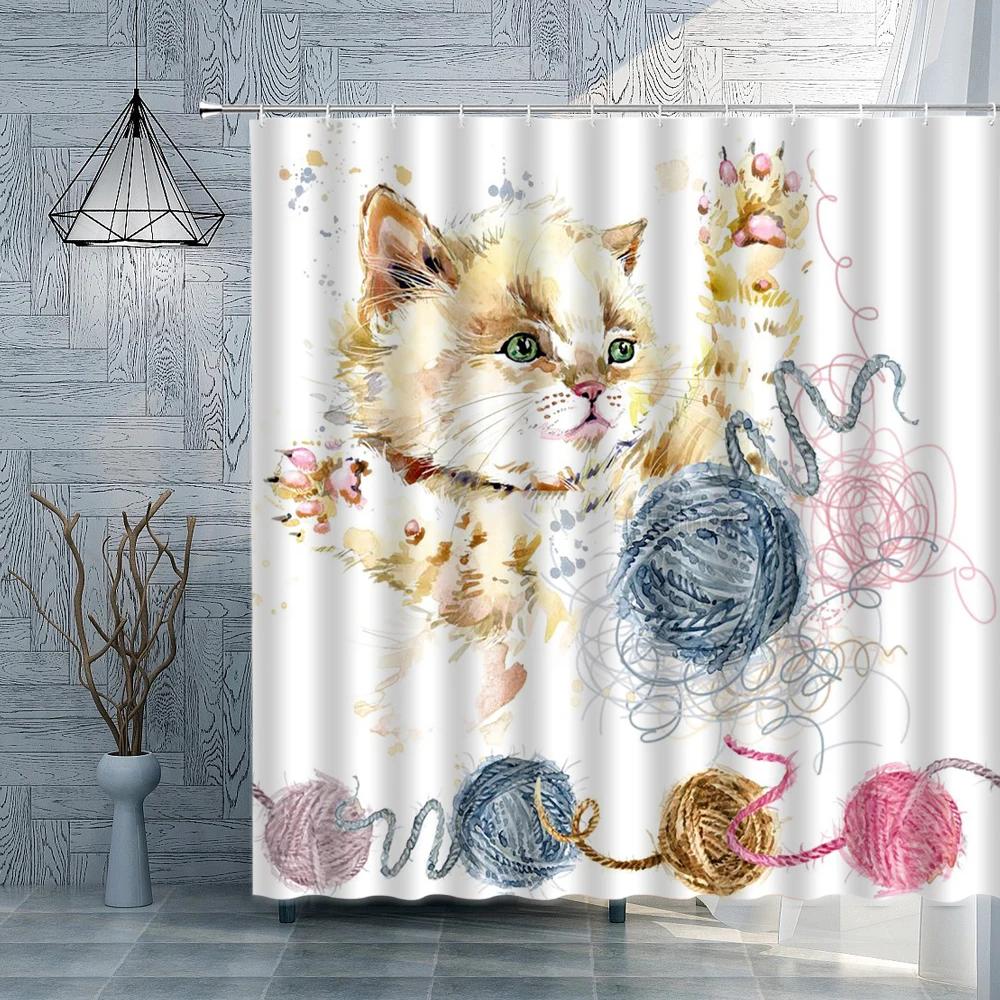 

Happy Spring Easter Wreath Shower Curtain Watercolor Rabbit Bunny Flower Black and White Stripes Background Bath Curtain Hook W90XH180cm