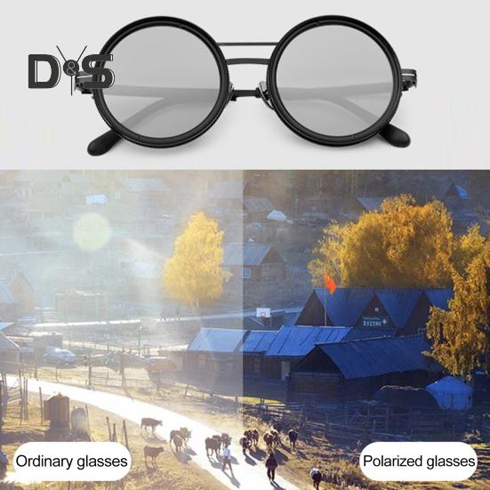 Adjustable Tint Sunglasses for Men Women UV Protection Round Polarized Sunglasses Retro Circle Eyeglass with Gradient Lenses for Beach Driving