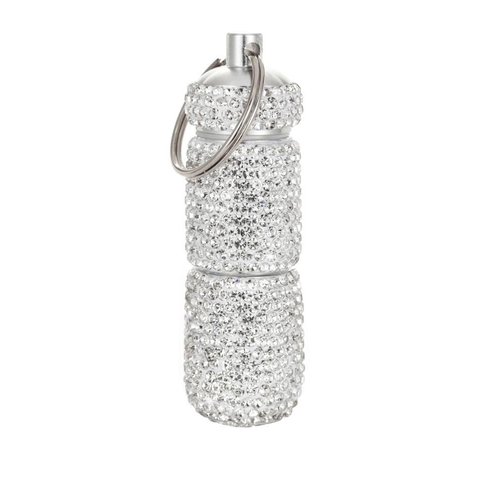 Luxury Rhinestone Bling Pill Case Waterproof with Keychain Cute Storage Box Mini Rhineston Pill Container Outdoor