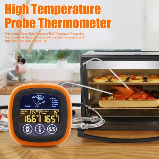 Food Thermometer Alarm Clock with Dual Long Probe LCD Display Accurate BBQ Meat Food Cooking Kitchen Oven Electronic Digital Thermometer Alarm