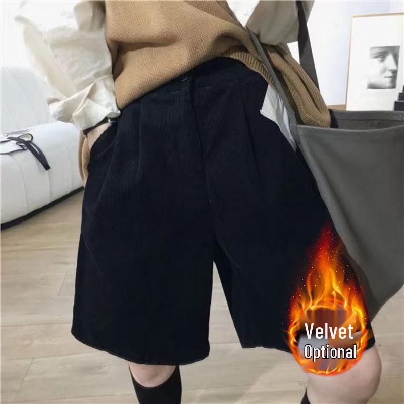 Hoge Taille Retro A-lijn Corduroy Shorts - Dames Herfst & Winter Casual Wijde Pijp Bootcut Stijl.