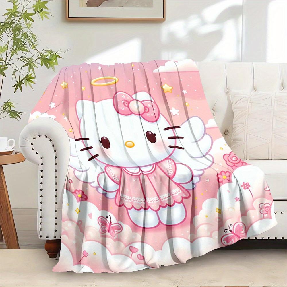 

1pc Hello Kitty Garden Print Flannel Blanket - Home decoration, all seasons, comfortable, machine washable, suitable for all ages, gift for 130x150cm