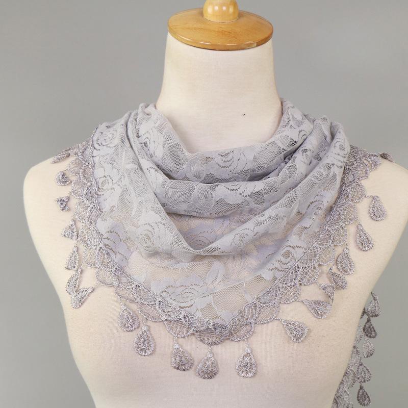 Lace Monochrome Triangular Scarf Fashionable Hollow Out Women's Solid Color Rose Triangular Scarf