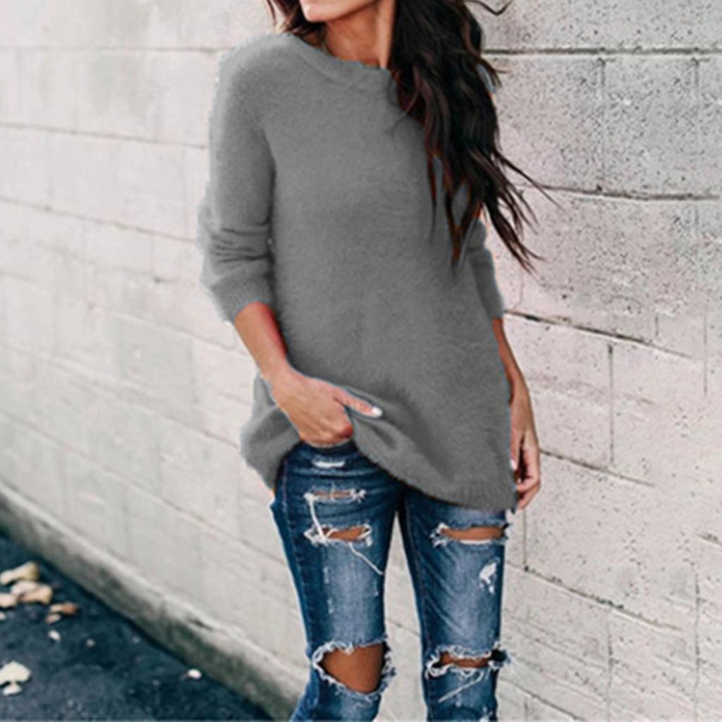 Dámský módní top s dlouhým rukávem v jednobarevné variantě