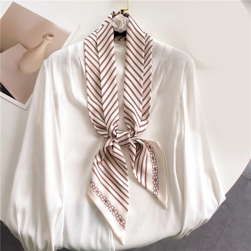 Fashion Double-layer Simulated Silk Women's Headscarf, Spring and Autumn Thin Streamer Bevel Scarf Temperament Small Silk Scarf Decorative Scarf Thin