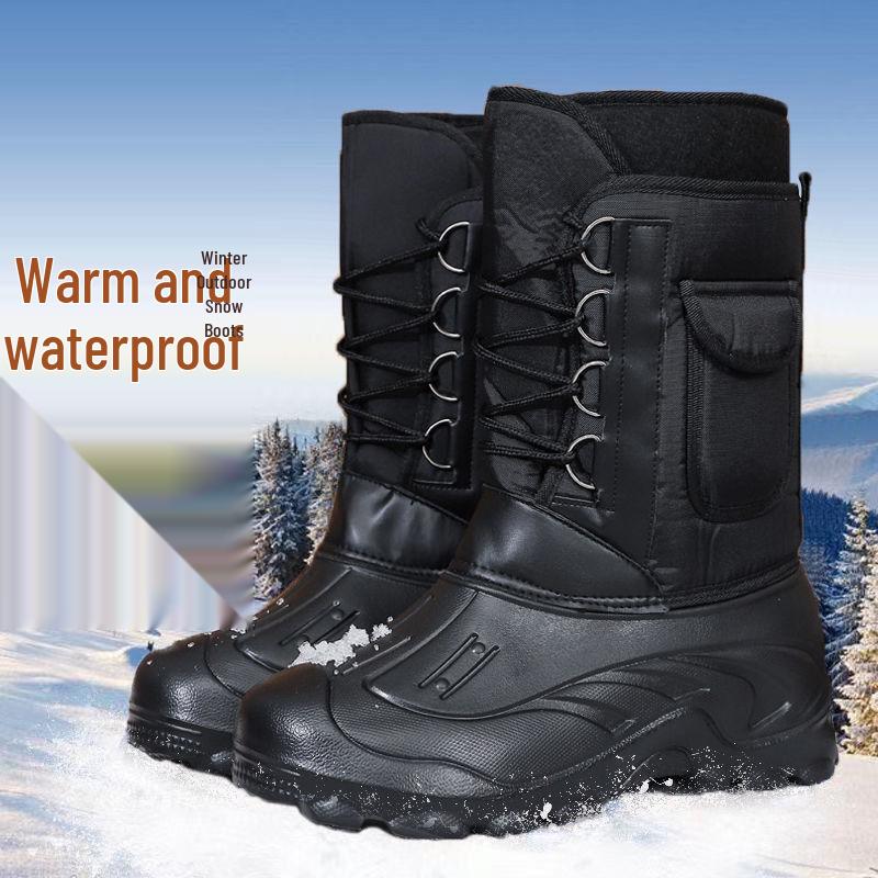 Men's Waterproof Thick-Soled Winter Snow Boots - Warm Cotton Shoes for Outdoor Activities and Ice Fishing